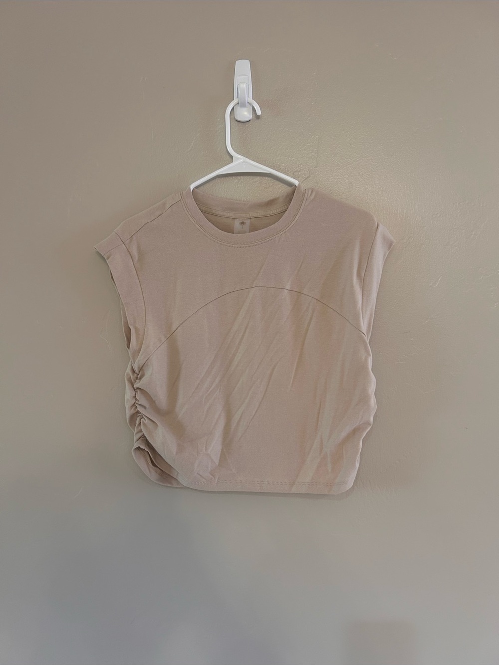 Sleeveless Ruched Side Tank Top & High Waisted Jogger Set - Beige